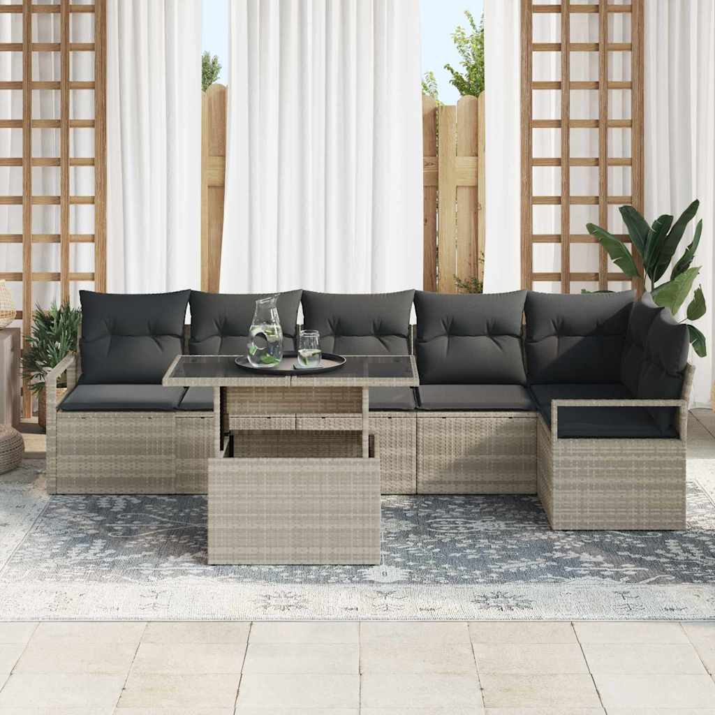 Garten-Sofa-Set mit Speicher 7 pcs Hellgrau Poly Rattan